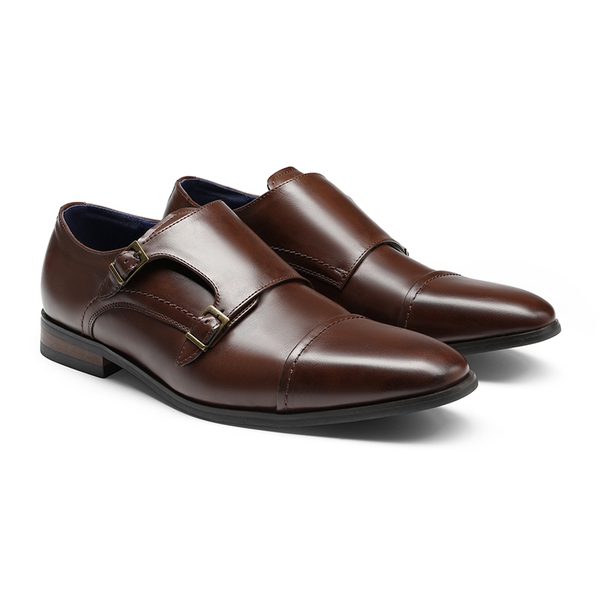 Men's Wide Monk Strap Oxford Shoes - BROWN - 2